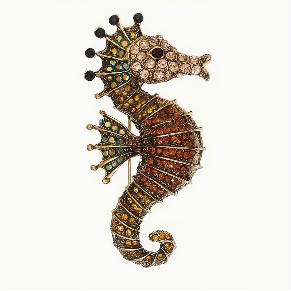 Seahorse Rhinestone Encrusted Brooch Gorgeous Modern New